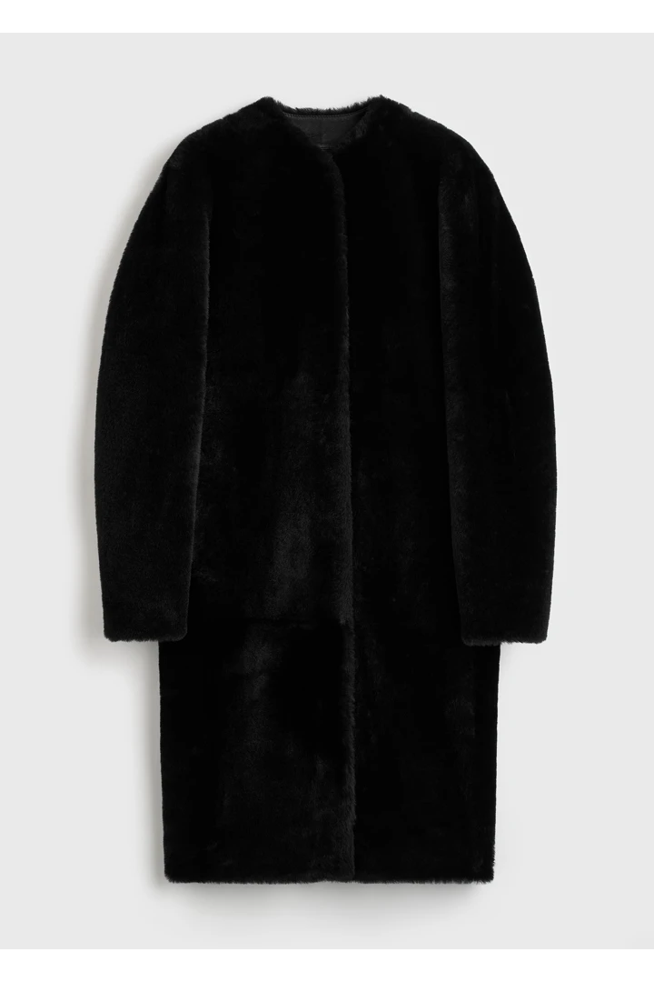 시어링 미디 코트 블랙