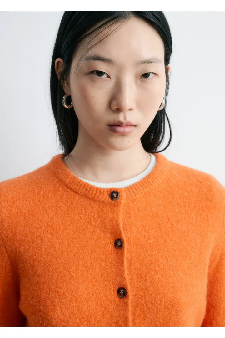 앤아더스토리즈 알파카 블렌드 가디건의 다크 러스트컬러 ECOMLook입니다.