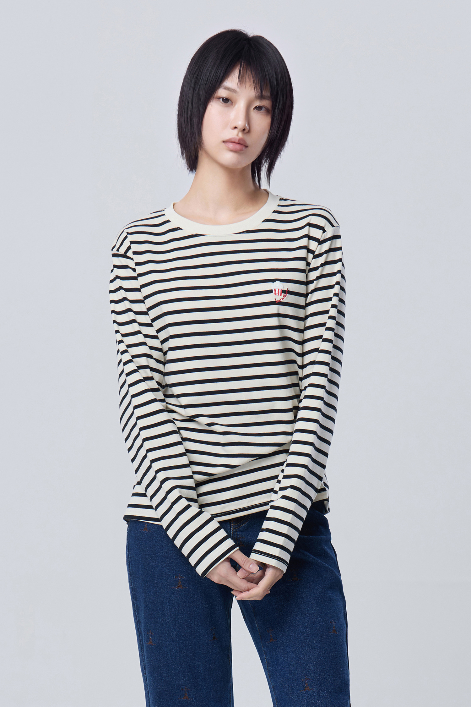 팝콘자수 스트라이프 티셔츠BATSF6641 상품 이미지