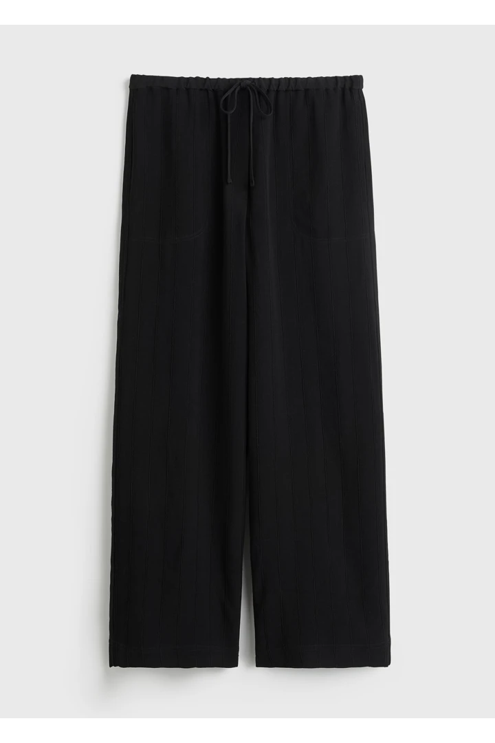 우븐 스트라이프 드로스트링 트라우저 블랙