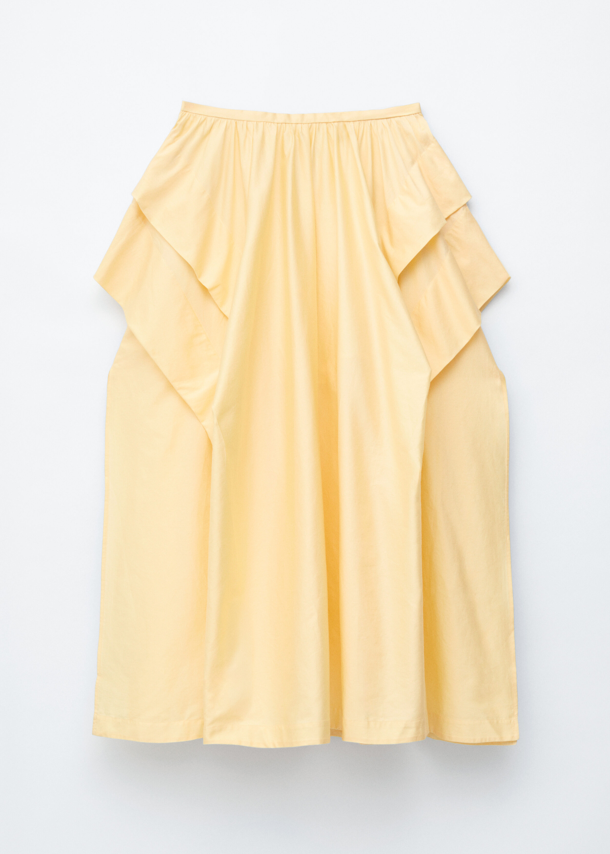 앤아더스토리즈 개더드 코튼 미디 스커트의 옐로우컬러 Product입니다.