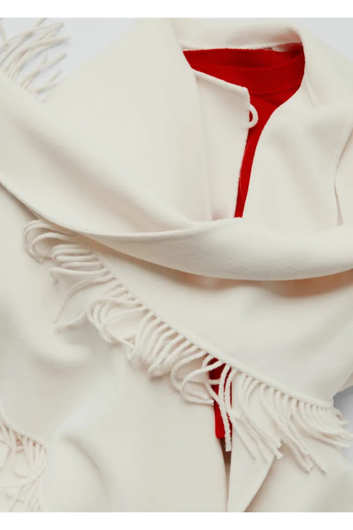 앤아더스토리즈 프린지 숄 울 코트의 크림컬러 Detail입니다.