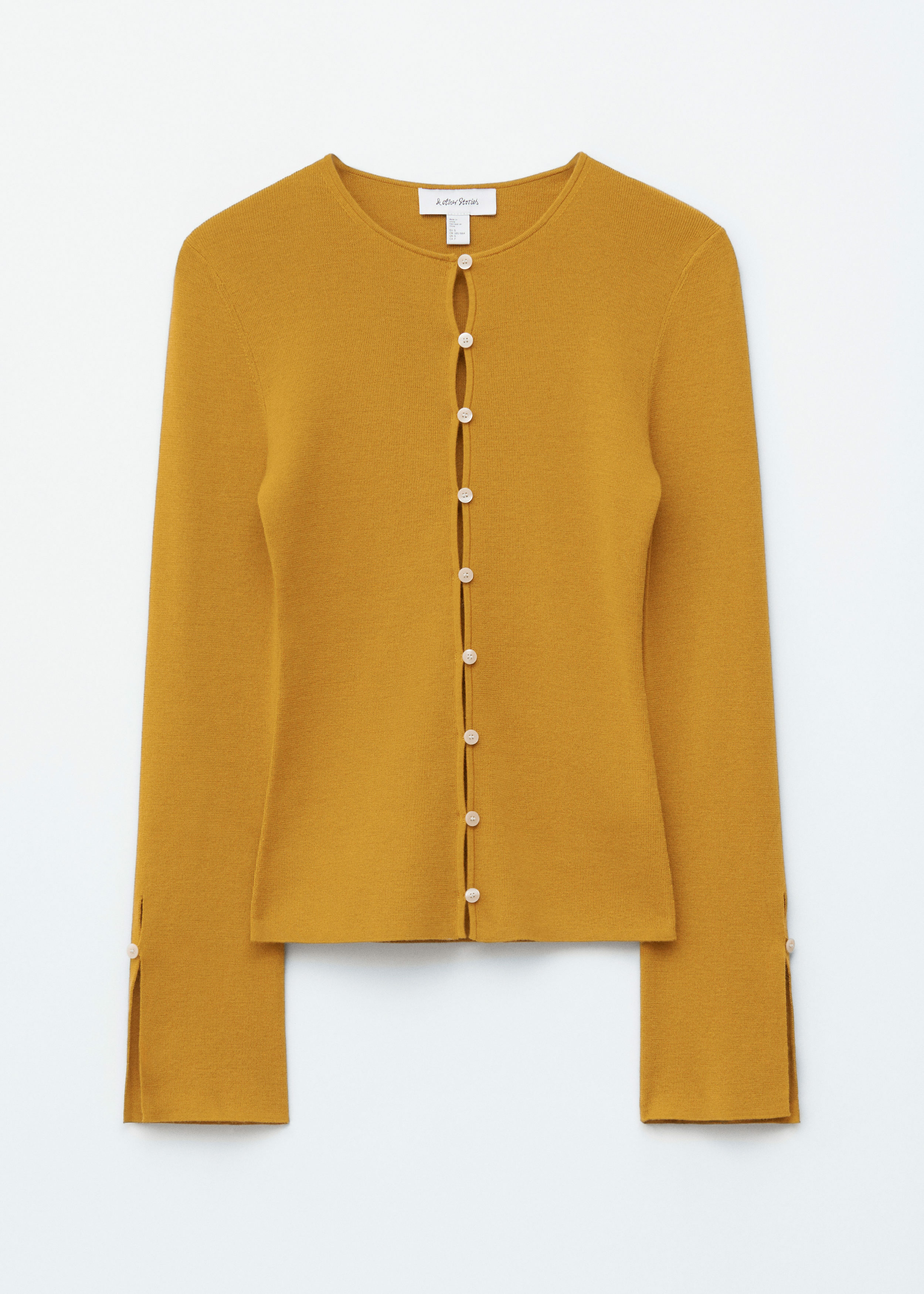 앤아더스토리즈 피티드 울 가디건의 머스타드 옐로우컬러 Product입니다.