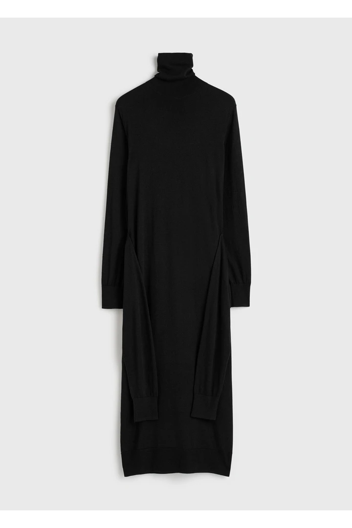 더블 슬리브 터틀넥 드레스 블랙