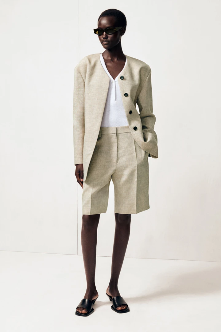 COS default image 1 of 베이지 멜란지 in 스트럭처드 칼라리스 리넨 블레이저