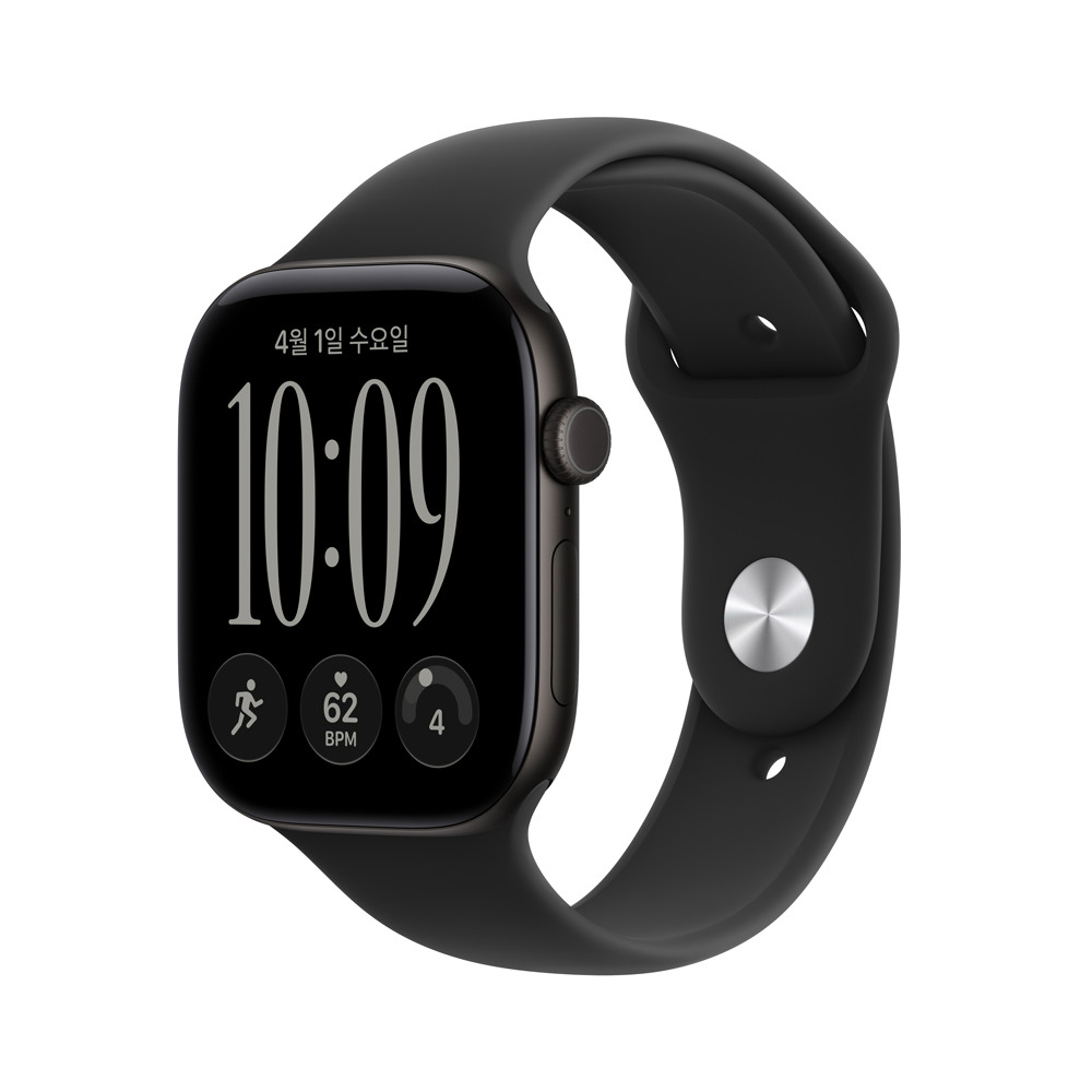 [현대백화점] Apple Watch Series 12 GPS + Cellular 46mm 블랙 알루미늄 케이스와 블랙 스포츠 밴드 - S/M MJG84KH/A