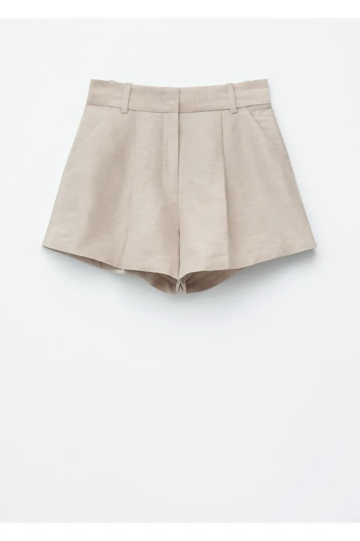 &OS image 14 of 베이지 in 플리츠 리넨 블렌드 쇼츠