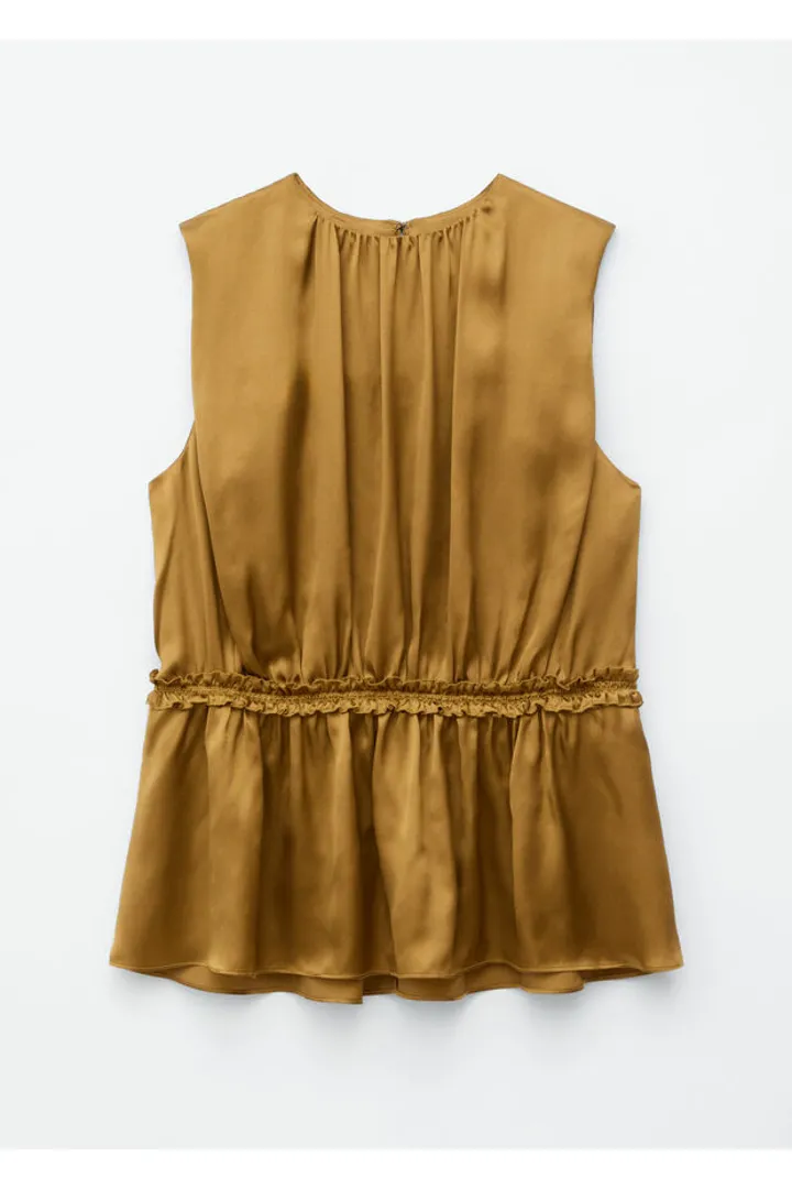 앤아더스토리즈 슬리브리스 실크 프릴 탑 의 브라운컬러 Product입니다.