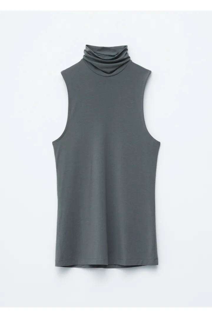 앤아더스토리즈 슬리브리스 터틀넥 탑의 다크 그레이컬러 Product입니다.