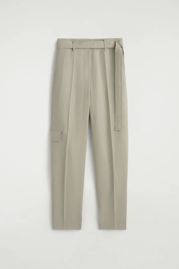 COS default image 25 of 베이지 in 벨티드 리넨 배럴 레그 트라우저