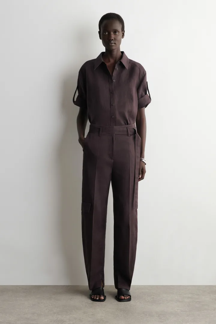 COS default image 19 of 레드 in 벨티드 리넨 배럴 레그 트라우저