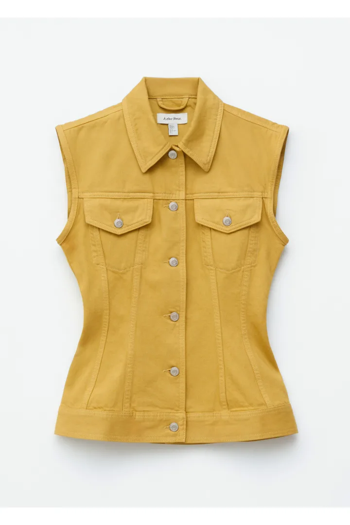 앤아더스토리즈 피티드 데님 베스트의 옐로우컬러 Product입니다.